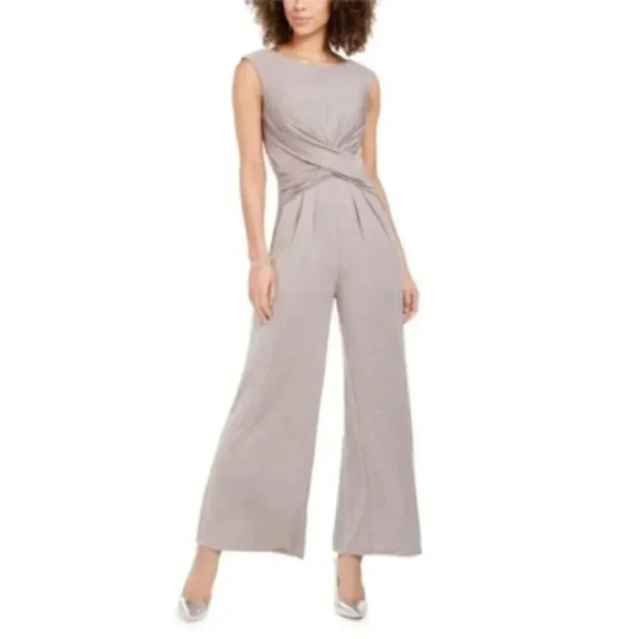 Eliza J Twist Front Boat Neck Jumpsuit Taupe Glittery 4 - Picture 4 of 16